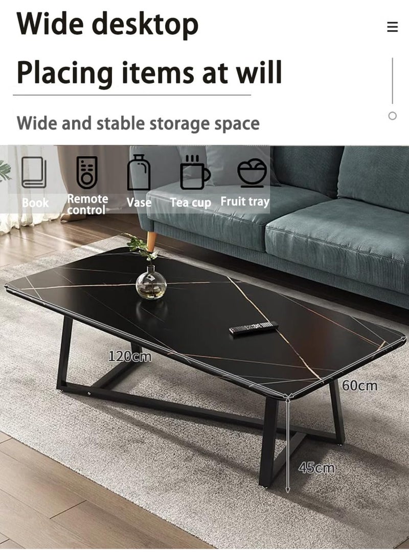 TAPIT Coffee Table Desk Light Luxury Creative Tea Table Rectangular Tea Table Steel Frame Legs Stylish Large Desktop Coffee Table Stable Load-bearing (Black) - Image 3