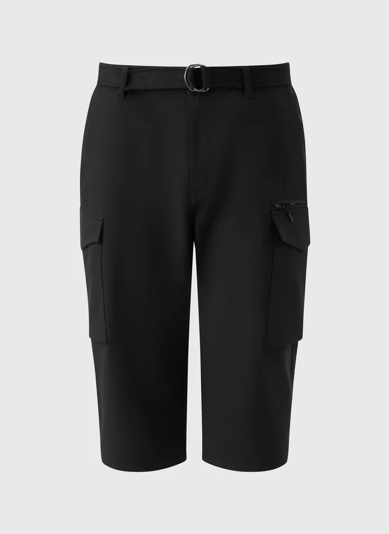 Matalan Black Belted 3/4 Trek Shorts