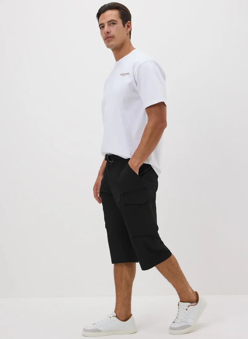Matalan Black Belted 3/4 Trek Shorts