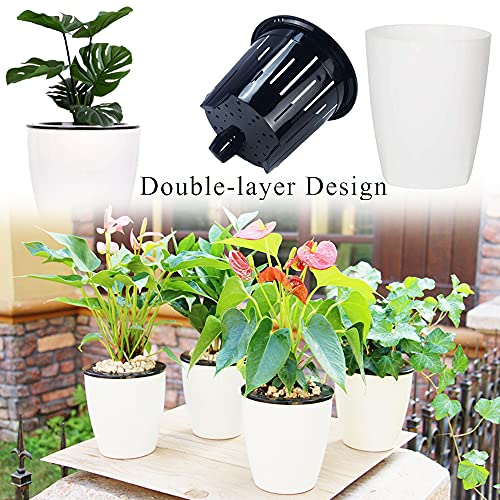 Haawooky 12 PCS Self Watering Plastic Planter,4 Inch Plastic Flower Plant Pot with Inner Pot,Self Watering Planter White Flower Pot for Herbs,Flowers,All House Plants,Succulents - Image 4