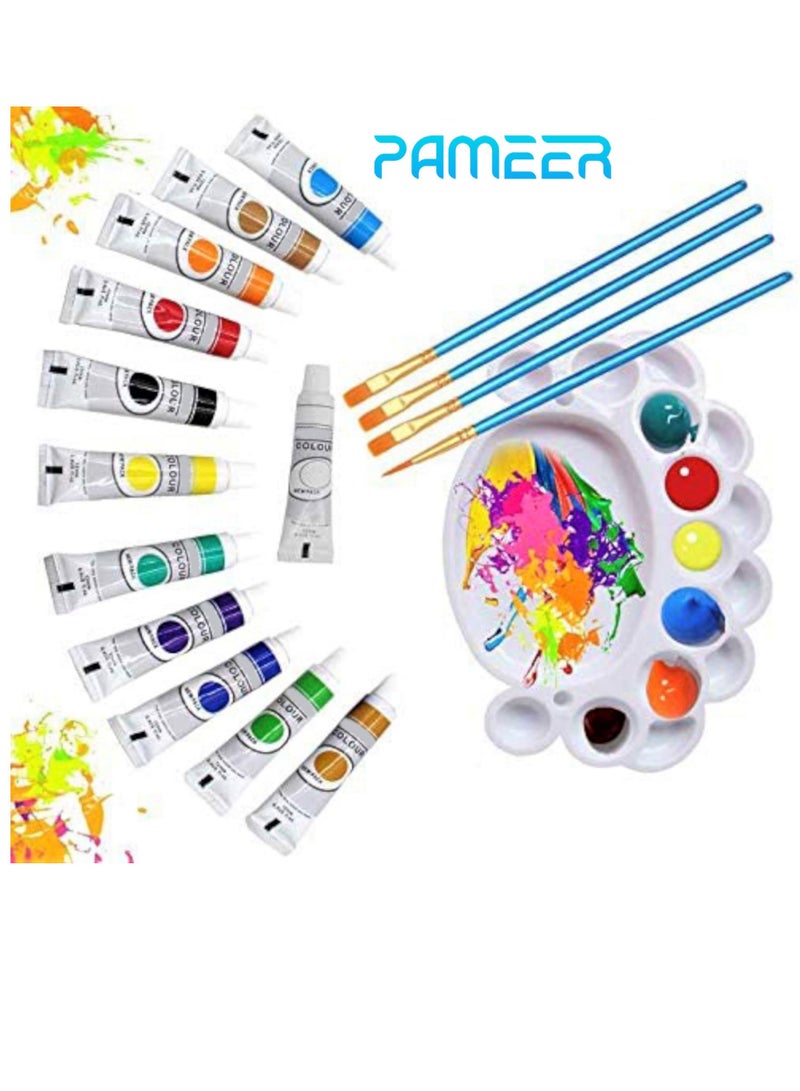 PAMEER Water Colors Paint Set Painting kit has 12 x 12ml Tubes 4 Art Brushes 1 Palette Rich Pigments Watercolors Art Set Drawing Kit is the Perfect Gifts for Artist Kids - Image 1