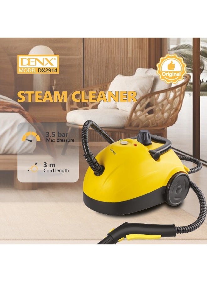 دينكس 🔸 منظف بخار احترافي متعدد الاستخدامات من DENX موديل DX2914 – قوة تنظيف عالية 1500 واط، ضغط بخار قوي 3.5 بار، خزان ماء كبير 1.2 لتر، سلك طويل 3 أمتار – تنظيف وتعقيم عميق للأسطح والأرضيات والأثاث دون مواد كيميائية - Image 2