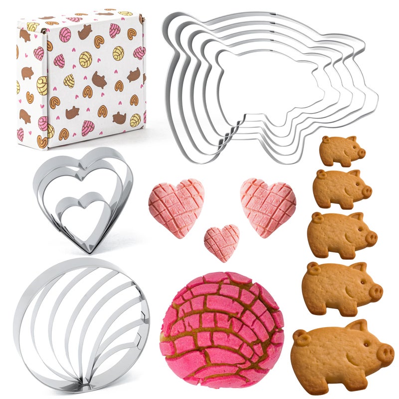 R HORSE Mexican Cookie Cutter Set - Concha Bread Mold with 5 Sizes Pig Cookie Cutter Stainless Steel Heart Shaped Cake Ring Mold for Biscuit, Mexican Baking Supplies Christmas Gifts for Baking Lover - Image 1