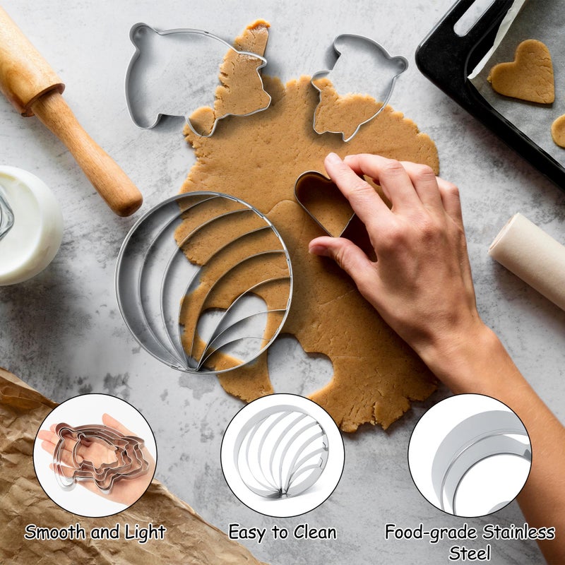 R HORSE Mexican Cookie Cutter Set - Concha Bread Mold with 5 Sizes Pig Cookie Cutter Stainless Steel Heart Shaped Cake Ring Mold for Biscuit, Mexican Baking Supplies Christmas Gifts for Baking Lover - Image 3