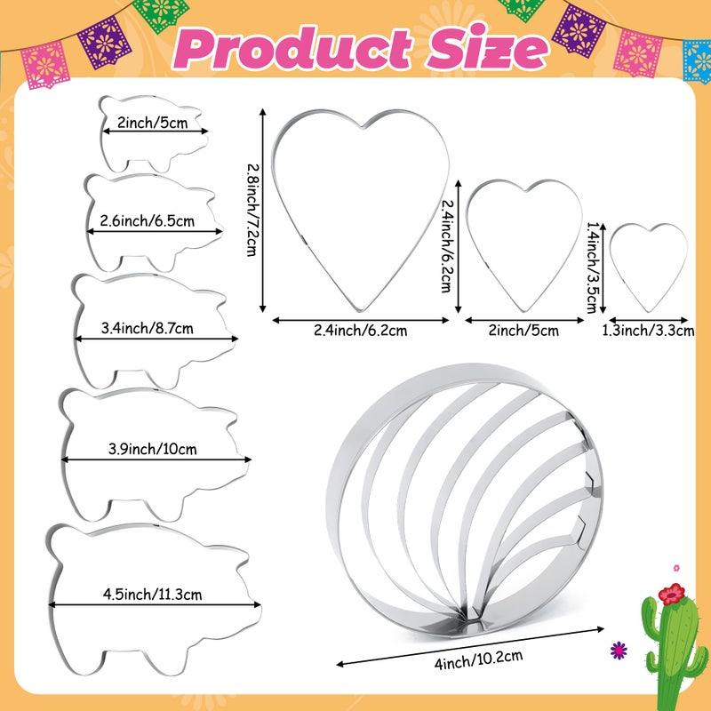 R HORSE Mexican Cookie Cutter Set - Concha Bread Mold with 5 Sizes Pig Cookie Cutter Stainless Steel Heart Shaped Cake Ring Mold for Biscuit, Mexican Baking Supplies Christmas Gifts for Baking Lover - Image 2