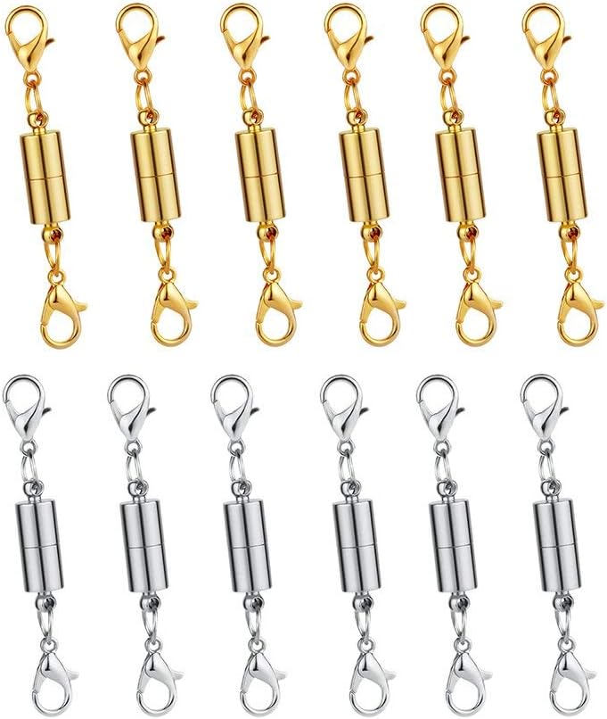 Luckam 12 Piece Gold and Silver Necklace Clasps Magnetic Jewelry Locking Clasps and Closures Bracelet Lobster Clasp Connector for DIY Necklace Bracelet Jewelry Crafts Making Supplies - Image 1