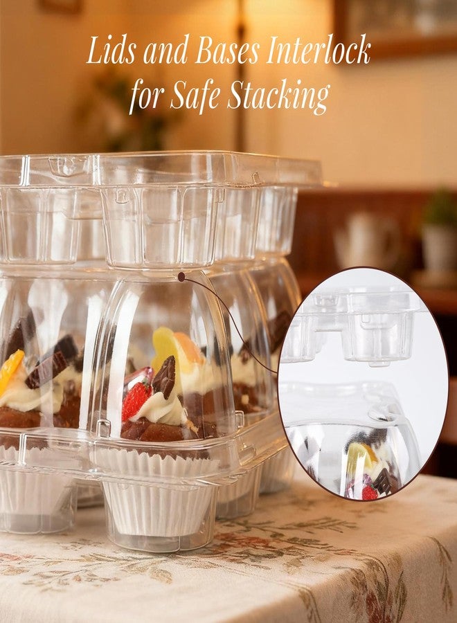 LOKQING 12 Count Mini Cupcake Containers 20 Sets with 240 Pack Cupcakes Liners, Plastic Cupcake Holder, Stackable Mini Cupcake Boxes Carrier, Clear Disposable Cupcake Trays, High Dome - Image 4