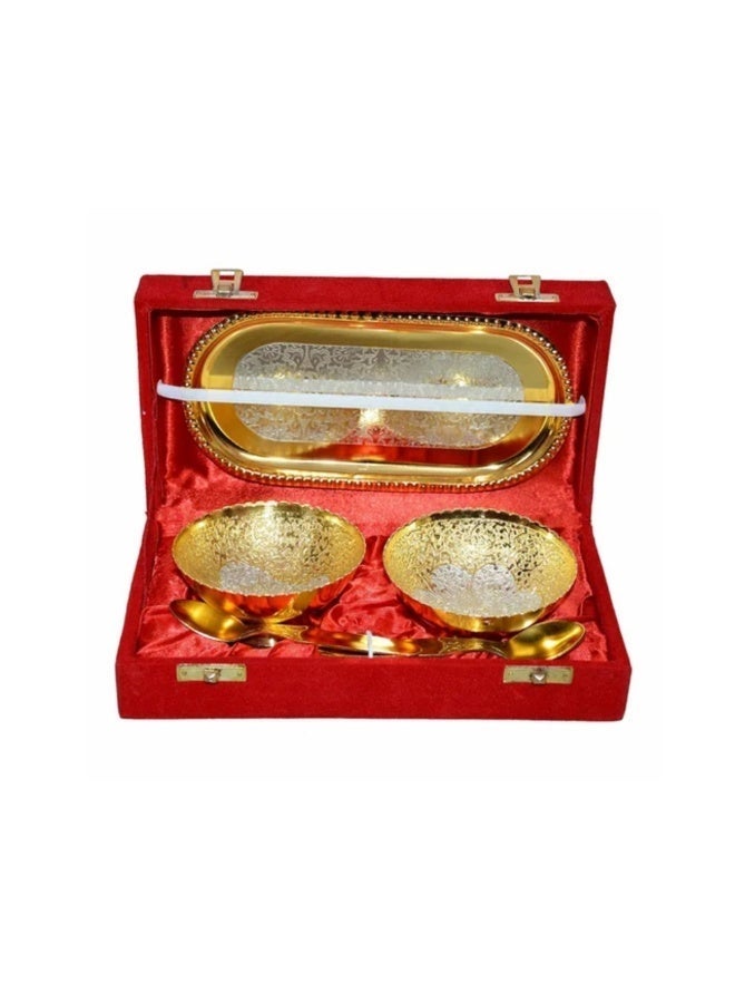 Gold, Silver Bowl Spoon Set Christmas Eid Wedding Home Decoration Friends Family Dessert Dry Fruits - Image 1