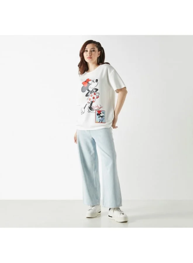 SP Characters Minnie Mouse Print Crew Neck T-shirt with Short Sleeves