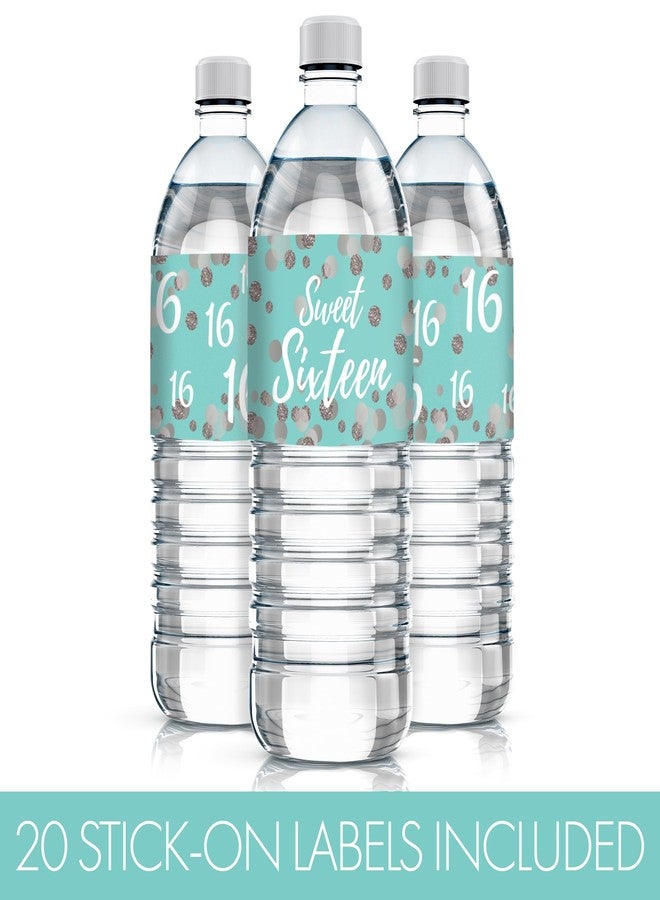 دسكتيكتفز ملصقات زجاجات مياه لحفلة عيد الميلاد السادس عشر باللونين الأزرق والفضي، ملصقات عيد ميلاد عيد الميلاد السادس عشر لزجاجات المياه - 20 قطعة - Image 4