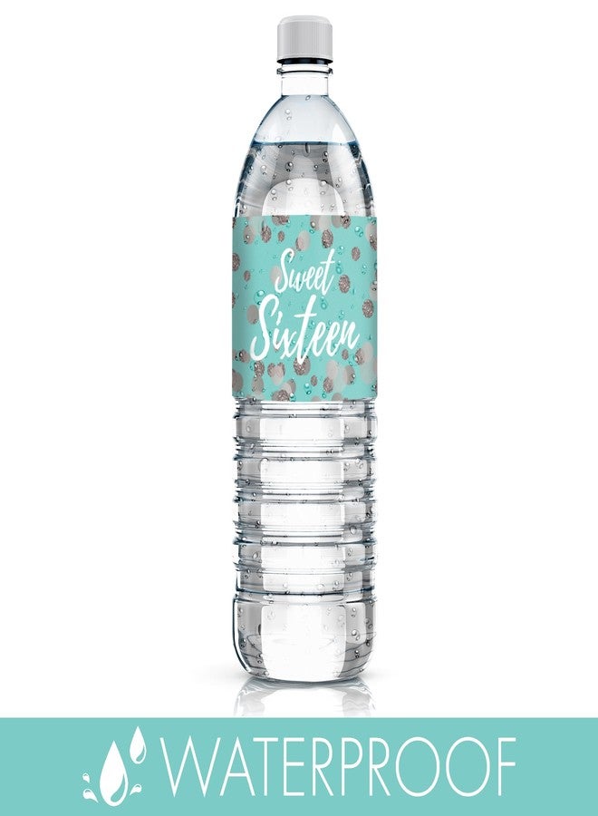 دسكتيكتفز ملصقات زجاجات مياه لحفلة عيد الميلاد السادس عشر باللونين الأزرق والفضي، ملصقات عيد ميلاد عيد الميلاد السادس عشر لزجاجات المياه - 20 قطعة - Image 5