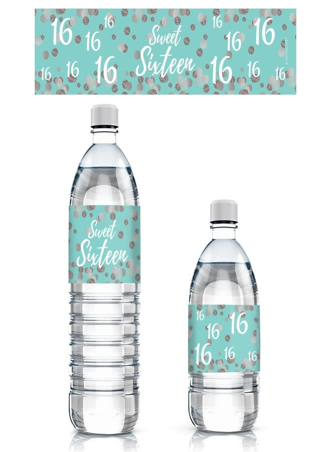 دسكتيكتفز ملصقات زجاجات مياه لحفلة عيد الميلاد السادس عشر باللونين الأزرق والفضي، ملصقات عيد ميلاد عيد الميلاد السادس عشر لزجاجات المياه - 20 قطعة - Image 1