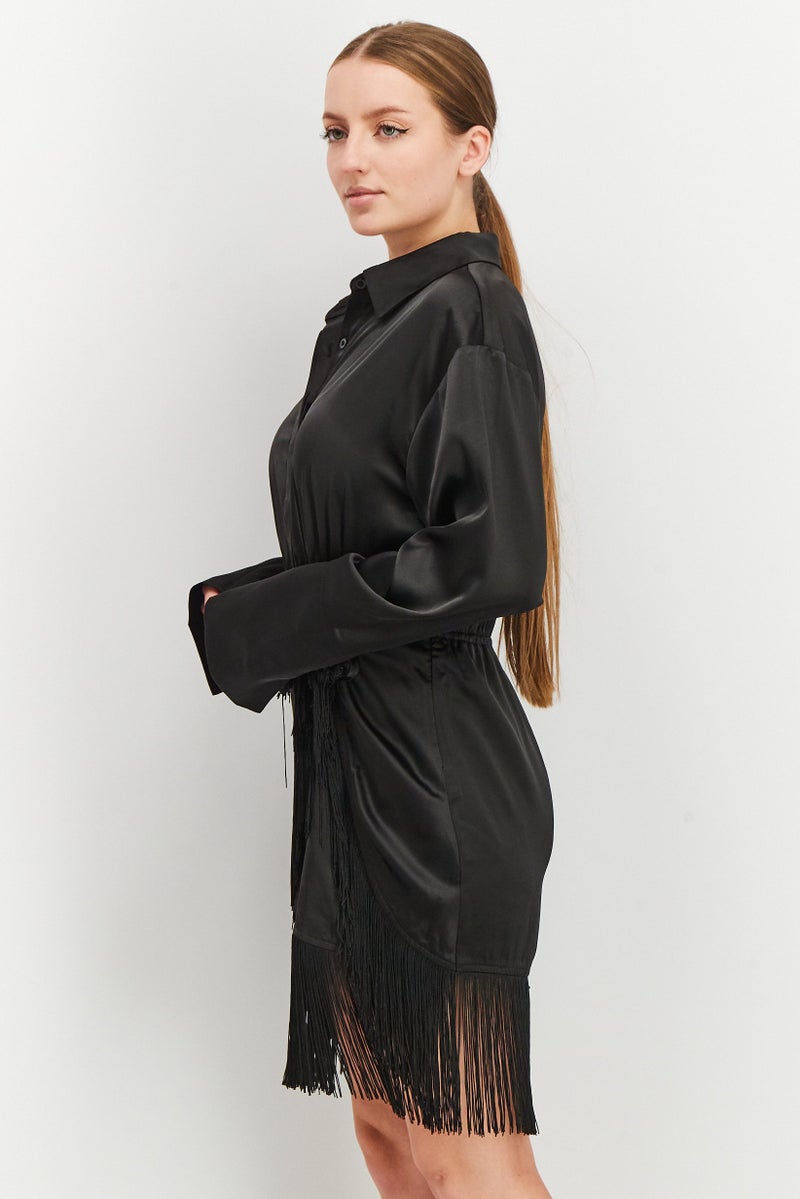 NA-KD فستان ميني بأكمام طويلة مع كشكش للنساء، أسود - Image 4