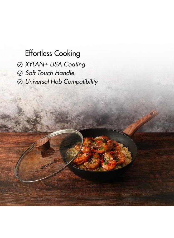 Fukuro Kanzen Forged Non-Stick Wok Pan with Lid - 28cm - Image 3