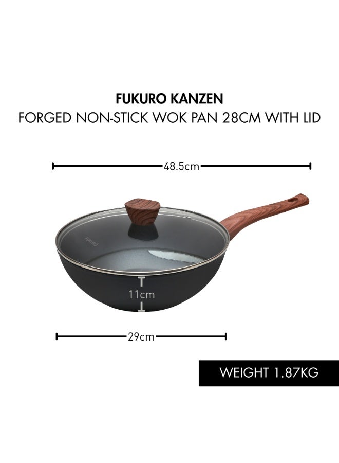 Fukuro Kanzen Forged Non-Stick Wok Pan with Lid - 28cm - Image 4