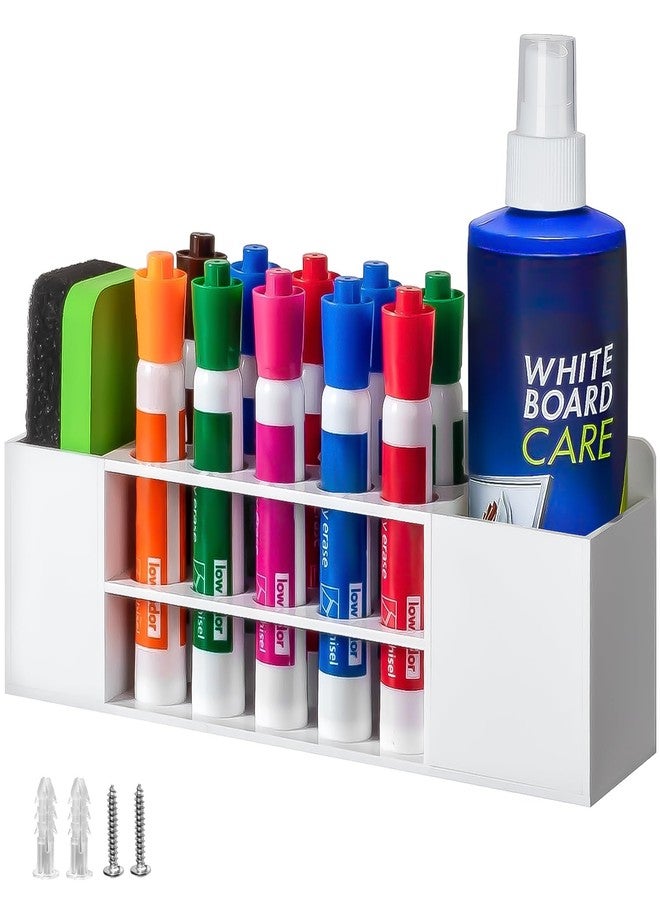 Banafich Magnetic Dry Erase Marker Holder for Whiteboard, Wall Mount Pen Holder for Refrigerator, Clear Pencil Holder for Fridge, Strong Magnet Locker Organizer for Classroom(White) - Image 1