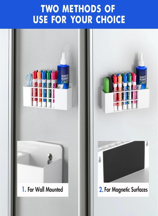 Banafich Magnetic Dry Erase Marker Holder for Whiteboard, Wall Mount Pen Holder for Refrigerator, Clear Pencil Holder for Fridge, Strong Magnet Locker Organizer for Classroom(White) - Image 3