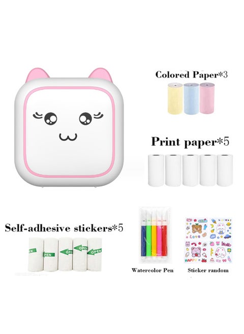 Thermal Mini Printer Bluetooth Printer For Phone Wireless Label Printer With Tape，Compatible With Ios&Android，Printer+5 Stickers+5 Regular Paper+3 Colored Paper+6 Colored Pens+1 Sticker