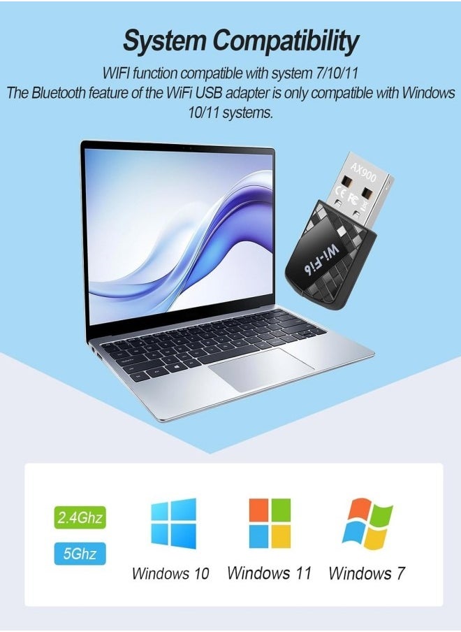 محول واي فاي USB Ax900mbps للكمبيوتر الشخصي، محول واي فاي ثنائي النطاق 2 في 1 بتقنية بلوتوث 5.4، جهاز إرسال واستقبال شبكة لاسلكية 2.4 جيجاهرتز/5 جيجاهرتز لأجهزة الكمبيوتر المحمولة/المكتبية/أنظمة Windows 11/10/WPA3