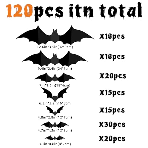 TDHDIKE Bats Wall Decor 120PCS Halloween Decoration Bats Realistic PVC 3D Black Scary Bat Wall Stickers for Creepy Home Decor Halloween Party Decorations DIY Wall Decal Bathroom Indoor Halloween Decor - Image 2