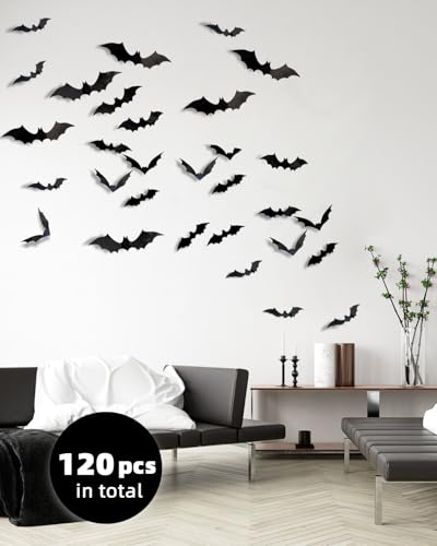 TDHDIKE Bats Wall Decor 120PCS Halloween Decoration Bats Realistic PVC 3D Black Scary Bat Wall Stickers for Creepy Home Decor Halloween Party Decorations DIY Wall Decal Bathroom Indoor Halloween Decor - Image 4