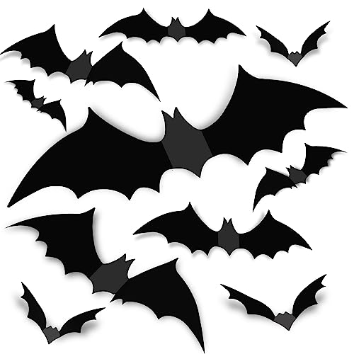 TDHDIKE Bats Wall Decor 120PCS Halloween Decoration Bats Realistic PVC 3D Black Scary Bat Wall Stickers for Creepy Home Decor Halloween Party Decorations DIY Wall Decal Bathroom Indoor Halloween Decor - Image 1