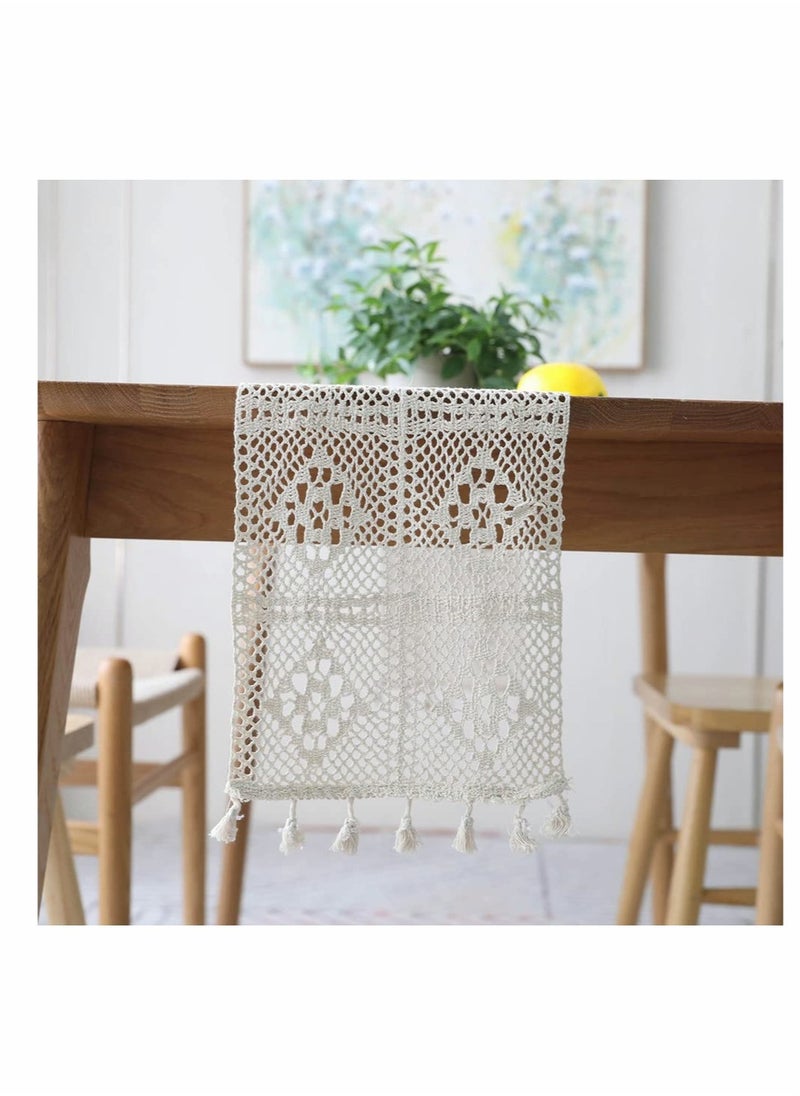 KASTWAVE European Style Natural Table Runner, Hollow Polyester-Cotton Crochet Retro Lace Wedding Table Runner with Tassels for Bohemian Rustic Wedding Bridal Shower Home Dining Table Decor (260x24cm)  - Image 3