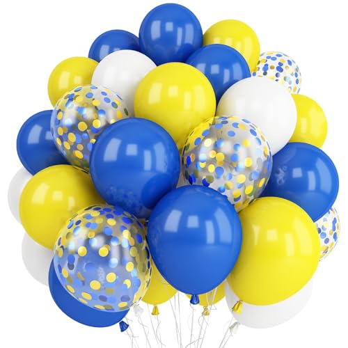 Togvu Yellow Blue Balloons 12 Inches Blue Yellow White Balloons with Confetti Balloons Dark Blue Latex Balloon Helium for Kids Birthday Graduation Baby Shower Socer Party Decoration - Image 1