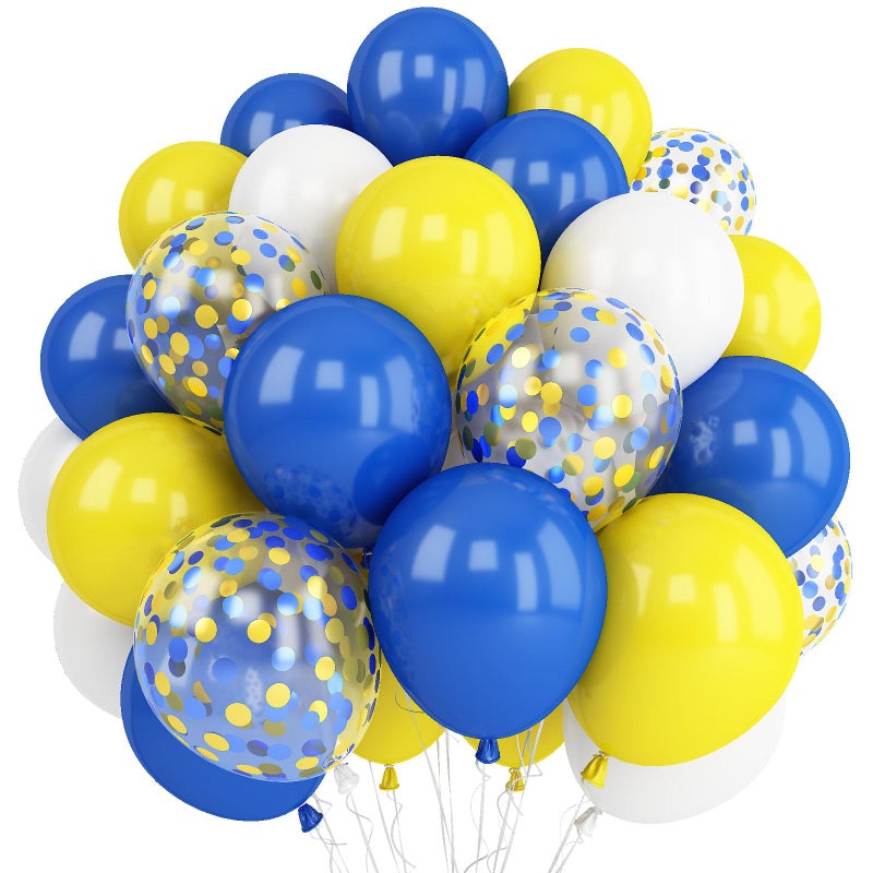 Togvu Yellow Blue Balloons 12 Inches Blue Yellow White Balloons with Confetti Balloons Dark Blue Latex Balloon Helium for Kids Birthday Graduation Baby Shower Socer Party Decoration - Image 3