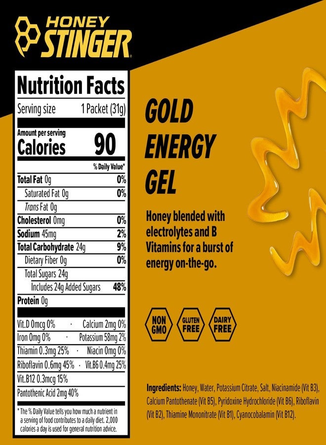 Honey Stinger Gold Energy Gel, Gluten Free & Caffeine Free, for Exercise, Running and Performance, Sports Nutrition for Home & Gym, Pre and Mid Workout, 24 Pack, 26.4 Ounce - Image 3