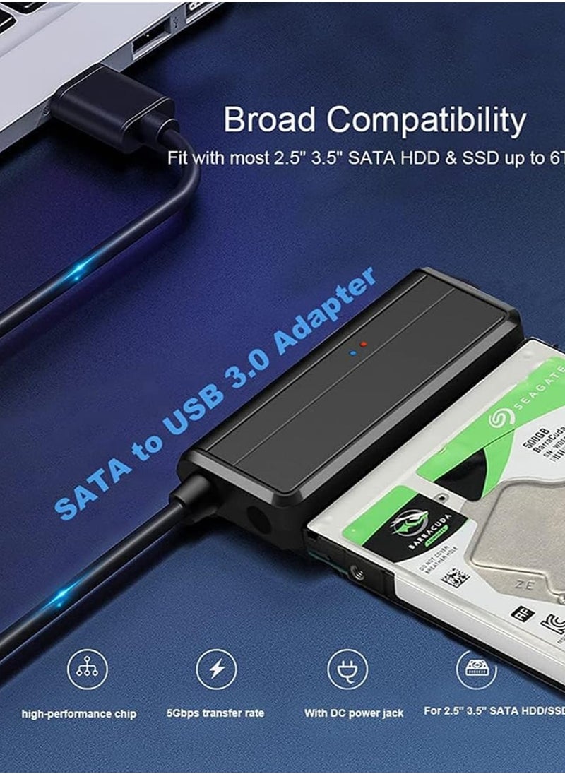 erorex SATA to USB Cable Adapter, USB 3.0 to SATA External Hard Drive Converter Adapter with 12V/2A UK plug charger for 2.5 inch/ 3.5inch Hard Disk Drive HDD/SSD Data Transfer, Support UASP  - Image 2