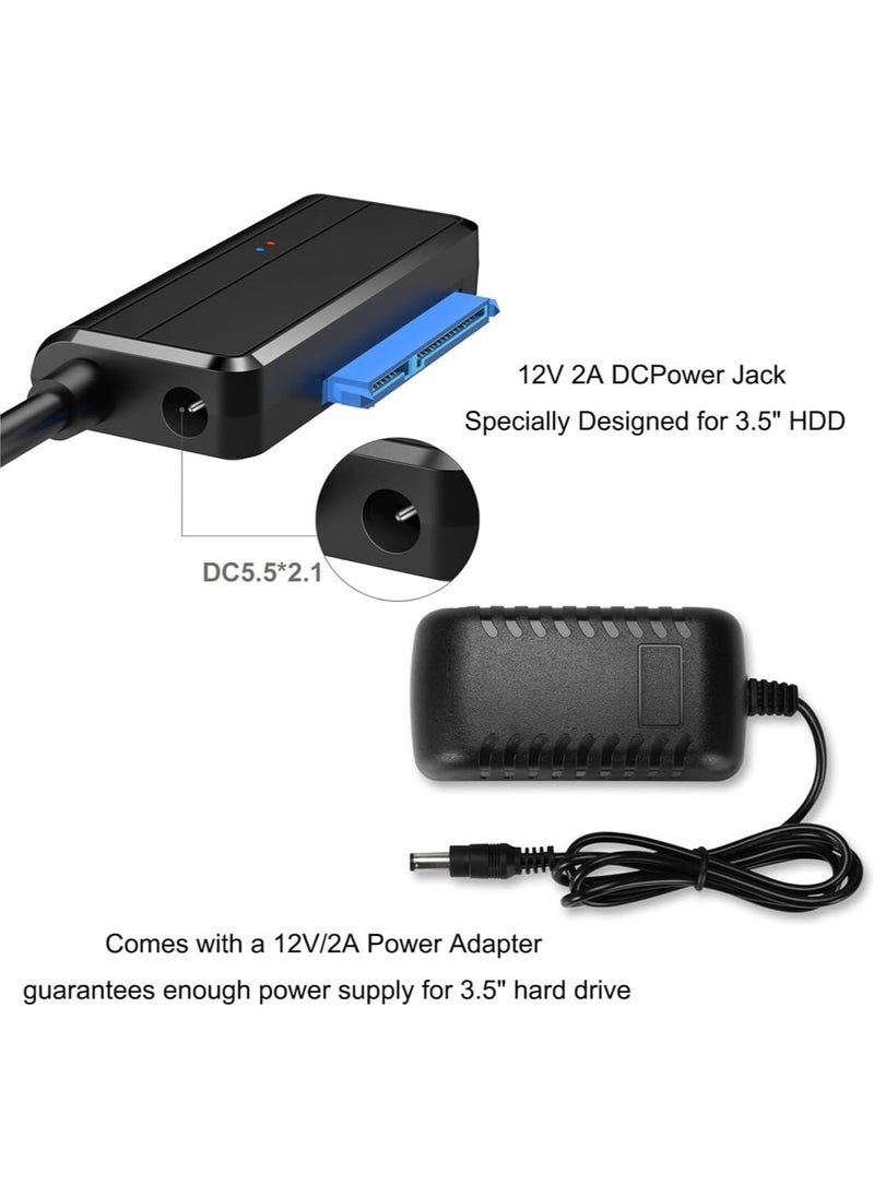 erorex SATA to USB Cable Adapter, USB 3.0 to SATA External Hard Drive Converter Adapter with 12V/2A UK plug charger for 2.5 inch/ 3.5inch Hard Disk Drive HDD/SSD Data Transfer, Support UASP  - Image 3