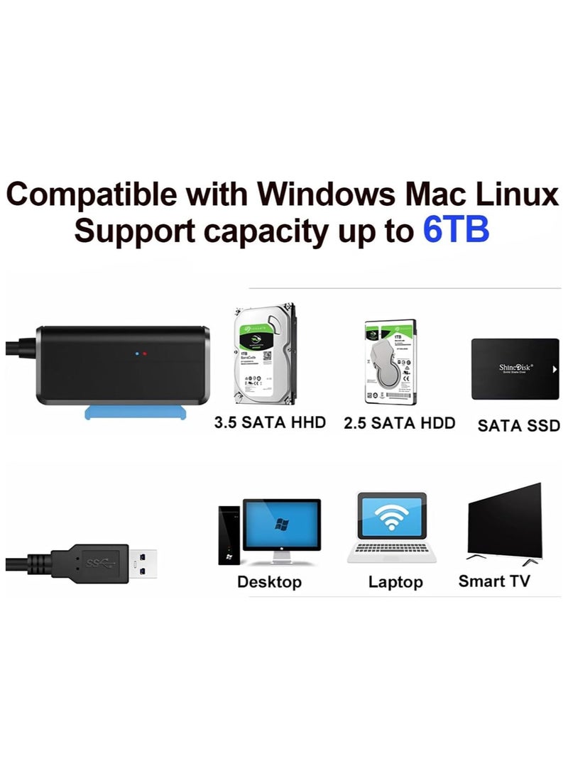 erorex SATA to USB Cable Adapter, USB 3.0 to SATA External Hard Drive Converter Adapter with 12V/2A UK plug charger for 2.5 inch/ 3.5inch Hard Disk Drive HDD/SSD Data Transfer, Support UASP  - Image 5