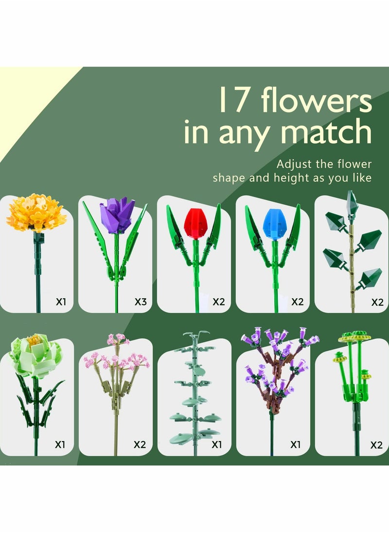 Excefore Flower Bouquet Building Kit, Artificial Flowers Botanical Collection Block Toys for Adults & Girls Ages 7+, Mothers Day Valentines Birthday Gifts Mom Women Girlfriends (999 pcs)  - Image 2