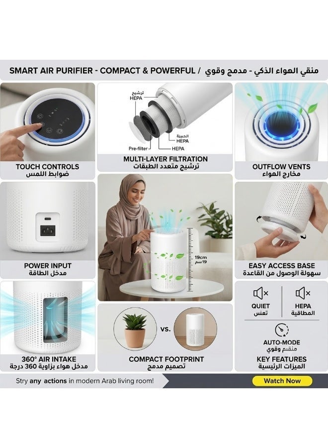 AirYoung Desktop Air Purifier for Office Small Air Purifiers for Bedroom With USB Cable Portable Air Freshener With HEPA 3-in-1 Filters for Bedroom Office Desktop Living Room - Image 4