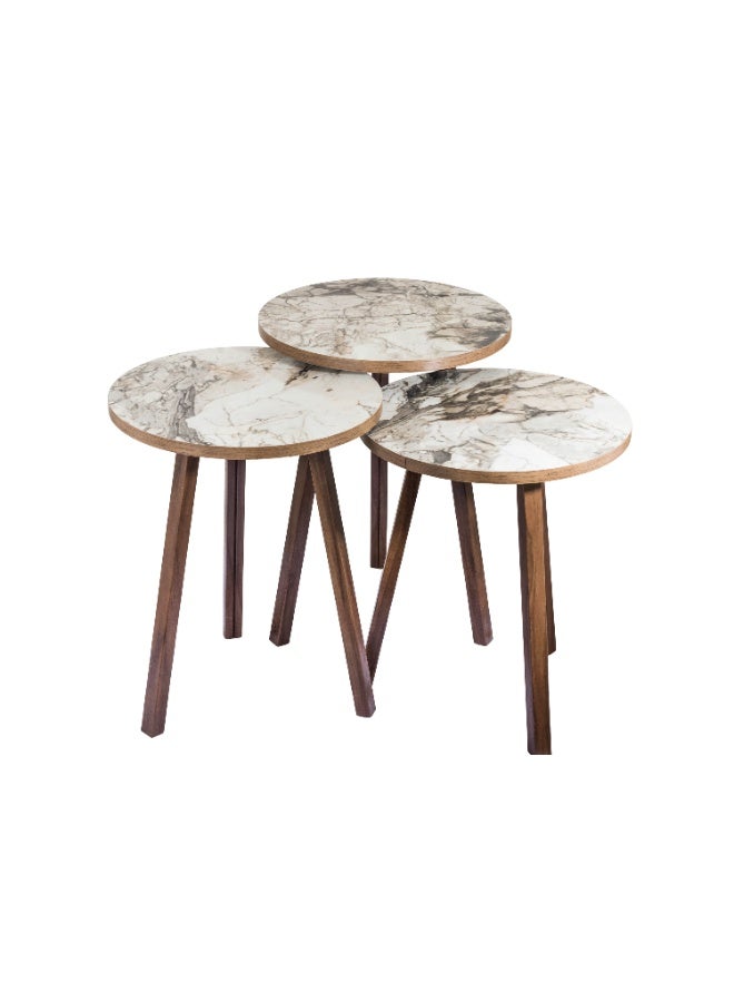 evistar 3-piece round table set made of high-quality Turkish wood with a modern design - Image 1