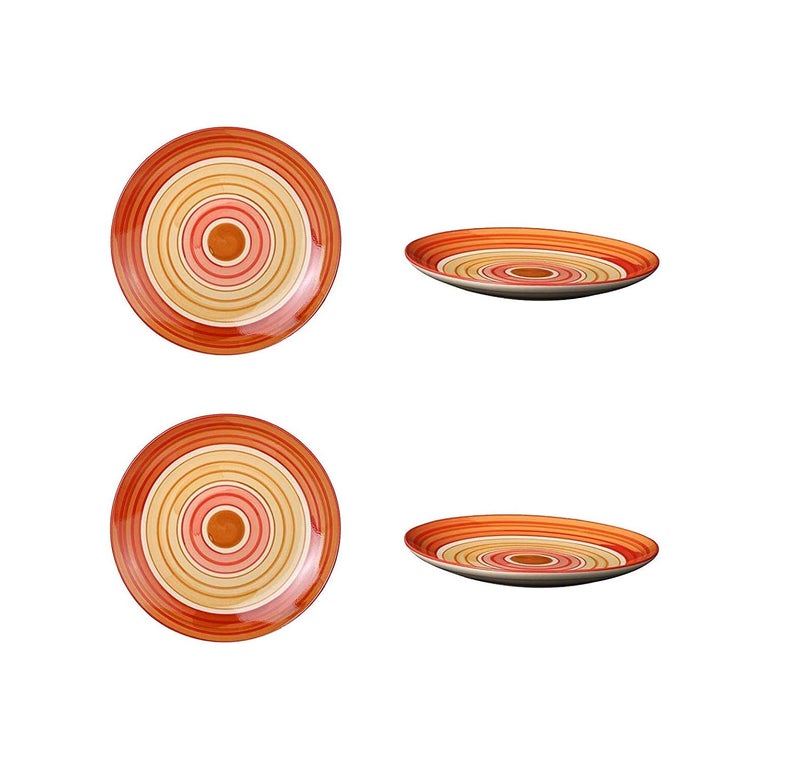 Caffeine Ceramic Handmade Orange Beige Quarter Plate 8Set of 4 Dishwasher Microwave Safe - Image 4