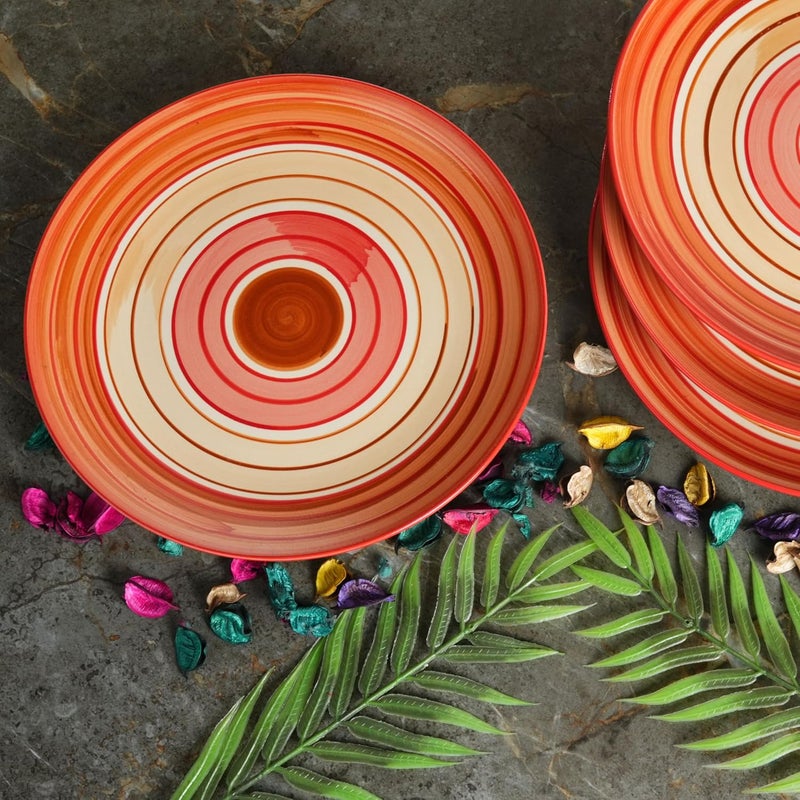 Caffeine Ceramic Handmade Orange Beige Quarter Plate 8Set of 4 Dishwasher Microwave Safe - Image 1