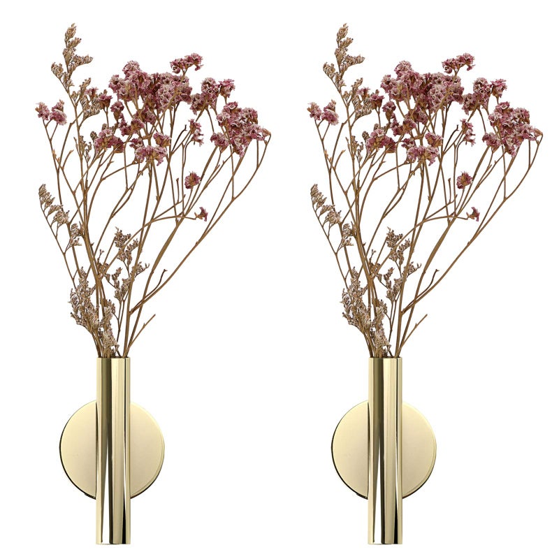 JUXYES Pack of 2 Wall Flower Vase Tube Metal Flower Vase with Sticker  Modern Dried Flower Holder Wall Decoration for Porch Home Office - Image 1
