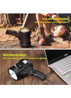 Meneflix Meneflix Super Bright Led Rechargeable Torch 100000 Lumens Super Bright Spotlight Long Range Searchlight Solar Powered Rechargeable Torch Suitable for Outdoor Emergency Camping Fishing Hunting  - Image 4