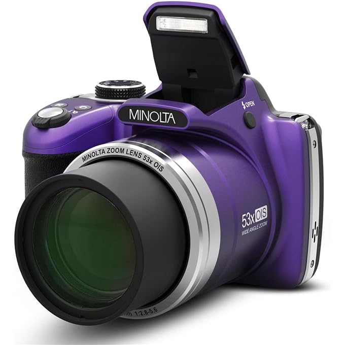 Minolta Pro Shot 16MP HD Digital Camera  53x Optical Zoom, 1080p Full HD Video, Optical Stabilization, 3-inch LCD, Panorama, HDR, Face Detection, Smart Modes, 16GB Card (Purple) - Image 1