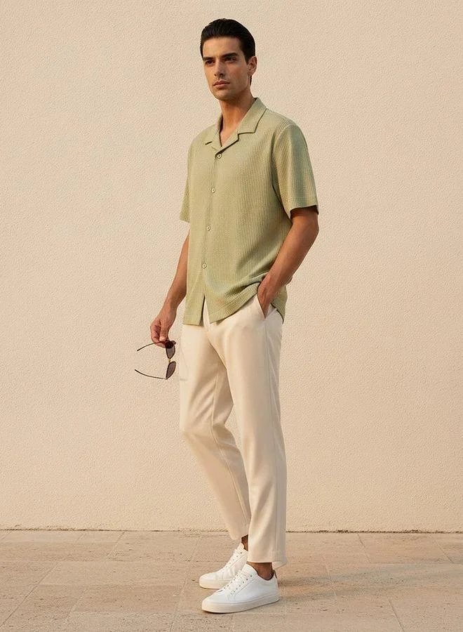 Iconic GREEN Iconic Regular Fit Camp Collar Textured Short Sleeves Shirt for Men | Best Price UAE