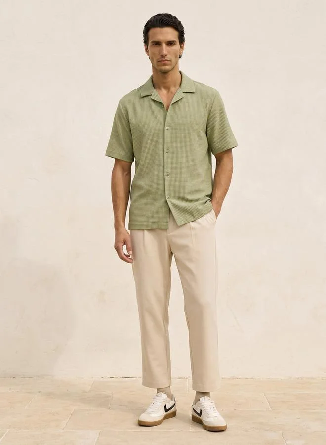 Iconic GREEN Iconic Regular Fit Camp Collar Textured Short Sleeves Shirt for Men | Best Price UAE