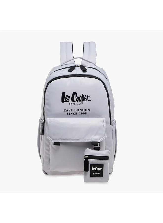 Lee Cooper Women Logo Print Backpack with Zip Closure and Attached Pouch - 45x14x30 cm