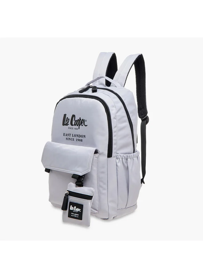 Lee Cooper Women Logo Print Backpack with Zip Closure and Attached Pouch - 45x14x30 cm