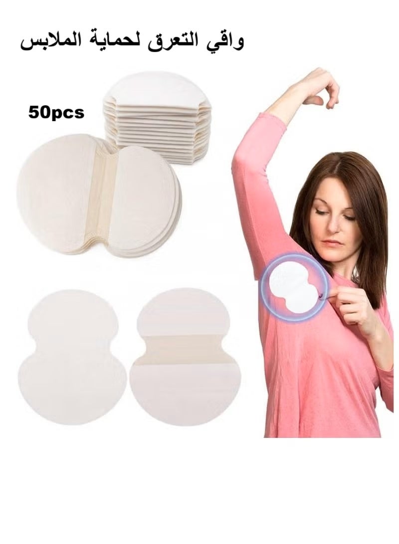 وسادات العرق تحت الإبط للاستعمال مرة واحدة سريعة الجفاف، لاصقة ماصة، غير مرئية - حماية من الرائحة والرطوبة للرجال والنساء - 50 قطعة - مثالية للفساتين والقمصان والملابس الضيقة - وسادات تعرق - Image 1