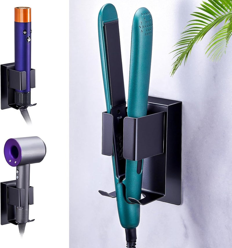 WAYASI Hair Straightener Holder Wall Mounted Blow Dryer Holder, Blow Dryer and Curling Iron Holder, Hair Dryer and Straightener Holder, Bathroom Hair Tools Organizer and Storage (Black, 1Pc) - Image 1