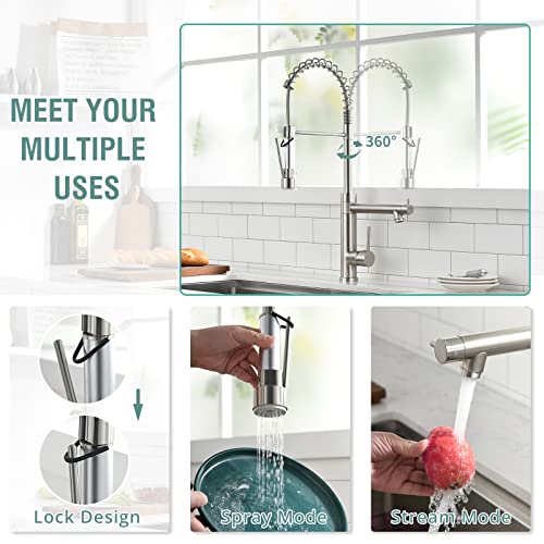 Fapully Commercial Kitchen Sink Faucet, Pull-Down Sprayer Kitchen Faucets Brushed Nickel - Image 3