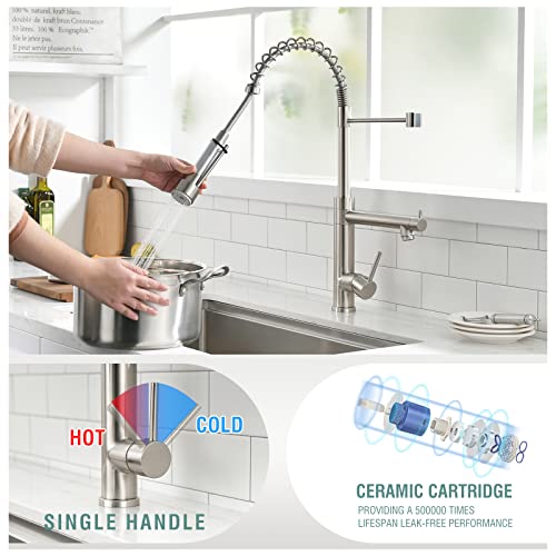Fapully Commercial Kitchen Sink Faucet, Pull-Down Sprayer Kitchen Faucets Brushed Nickel - Image 5