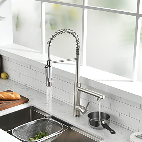 Fapully Commercial Kitchen Sink Faucet, Pull-Down Sprayer Kitchen Faucets Brushed Nickel - Image 4